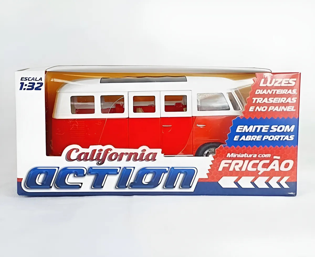 Califórnia Action Volkswagen T1 Kombi Luzes Som 1:32 Vermelho