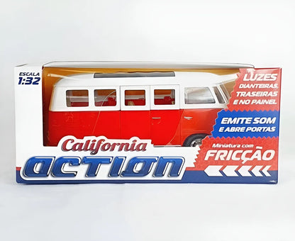 Califórnia Action Volkswagen T1 Kombi Luzes Som 1:32 Vermelho